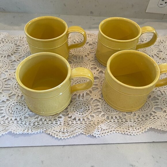 Fitz and Floyd Yellow Dallas Coffee Mugs Set of 4